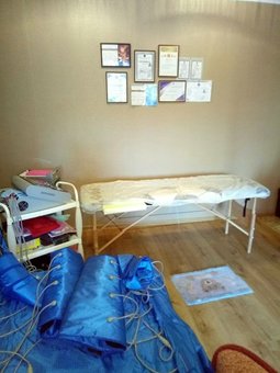 Olga Sokolova's massage room in Kharkov. Sign up for a corrective massage for a promotion.