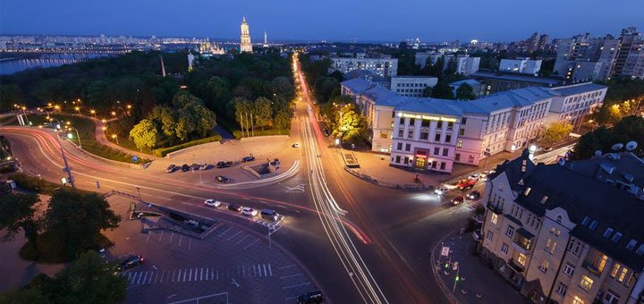 The view from the room at the Salute Hotel in Kiev. Book a room at a discount. Hotels in Kiev at a discount.