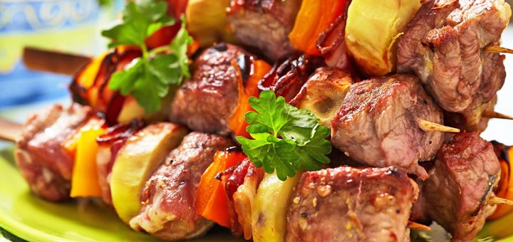 Discounts at the park grill restaurant. shashlik promotions in the restaurant. discounted meat4