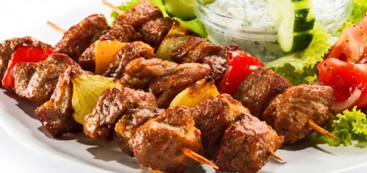 Discounts at the park grill restaurant. shashlik promotions in the restaurant. discounted meat7